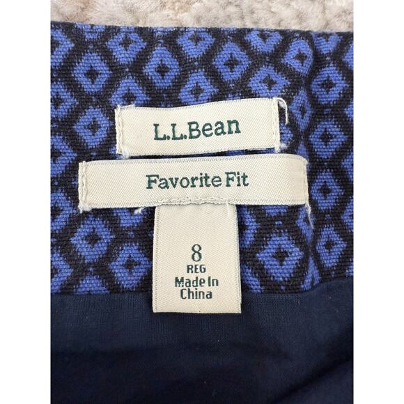 LL Bean Size 8 Favorite Fit Geometric Stretch Mini Pencil Skirt Navy Zip Casual - Picture 6 of 10